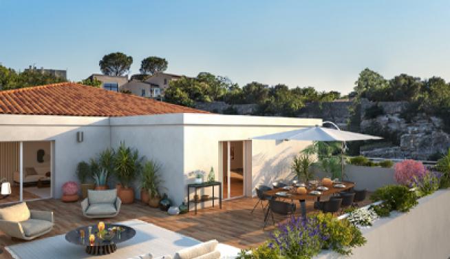 résidence immobilier neuf cogedim Les Jardins de Thalie  Nîmes - visuel appartement neuf terrasse